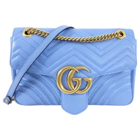 Gucci Blue Leather Medium Quilted Marmont Shoulder Bag