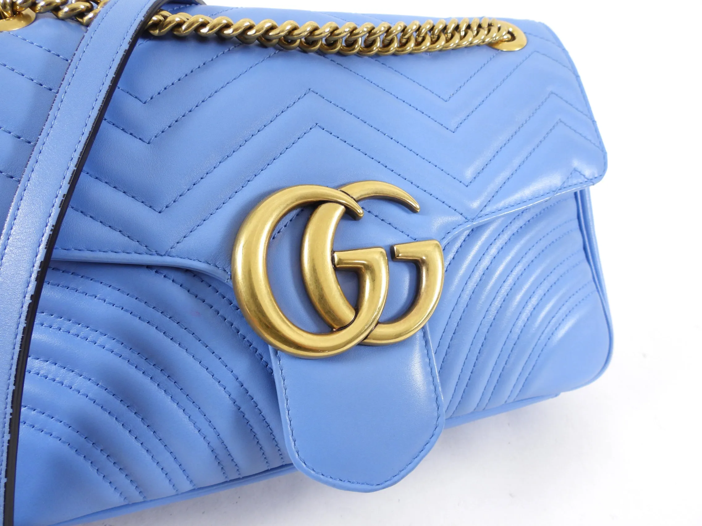 Gucci Blue Leather Medium Quilted Marmont Shoulder Bag