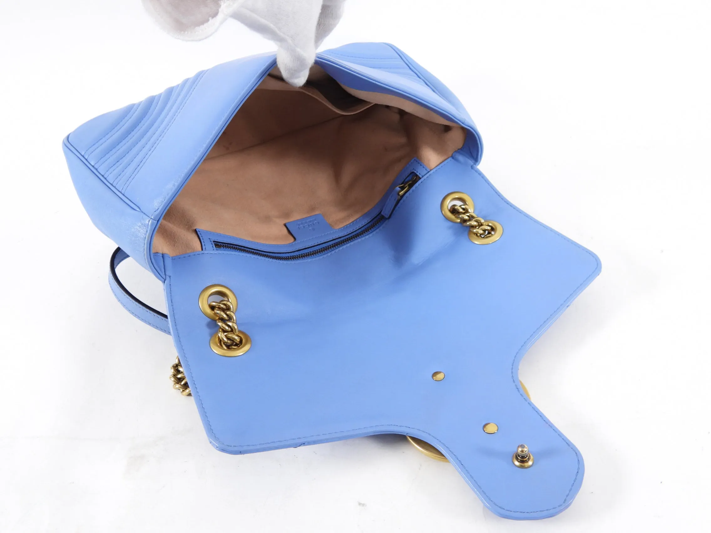 Gucci Blue Leather Medium Quilted Marmont Shoulder Bag
