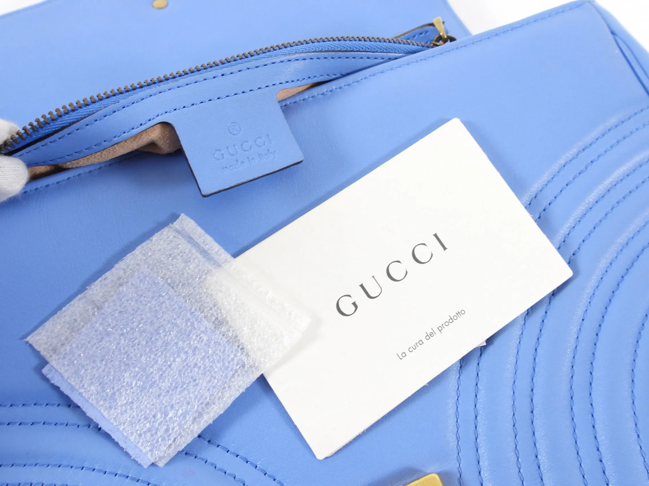 Gucci Blue Leather Medium Quilted Marmont Shoulder Bag