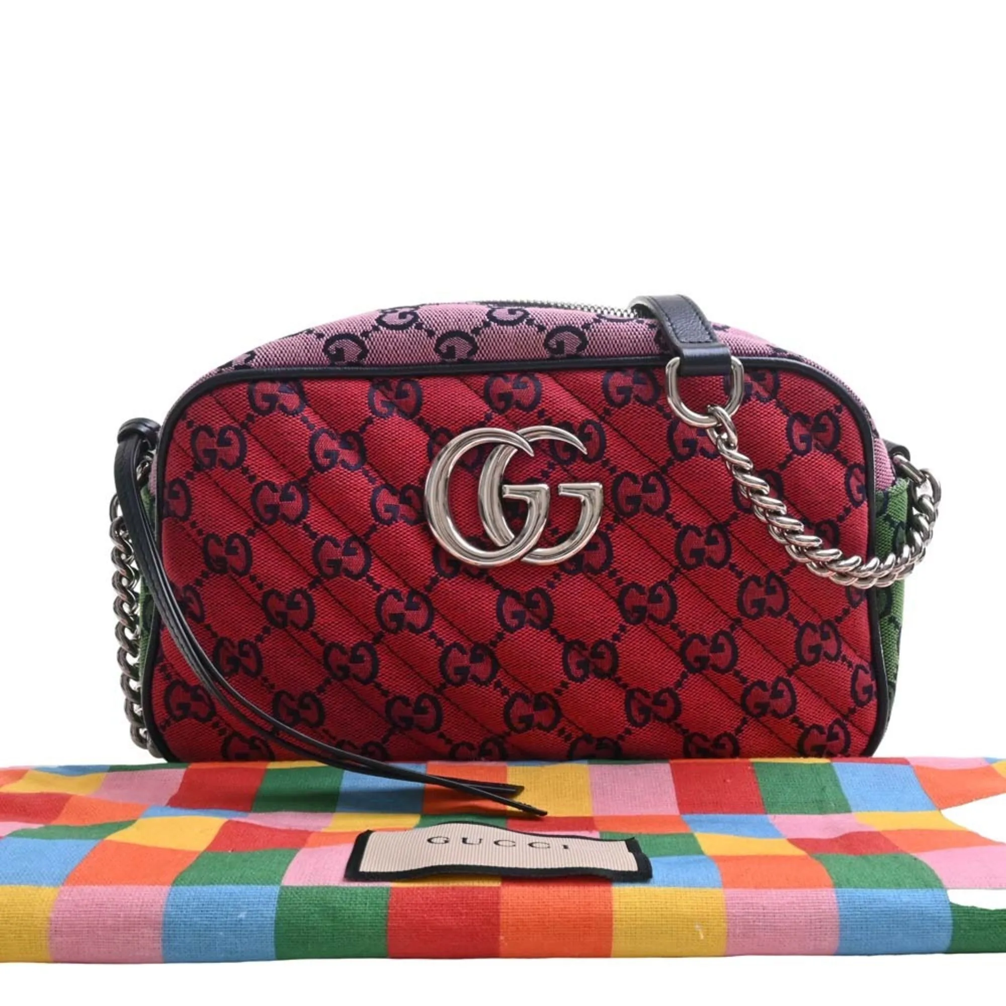 GUCCI GG Marmont Canvas Leather Chain Shoulder Bag 447632 Multicolor Women's