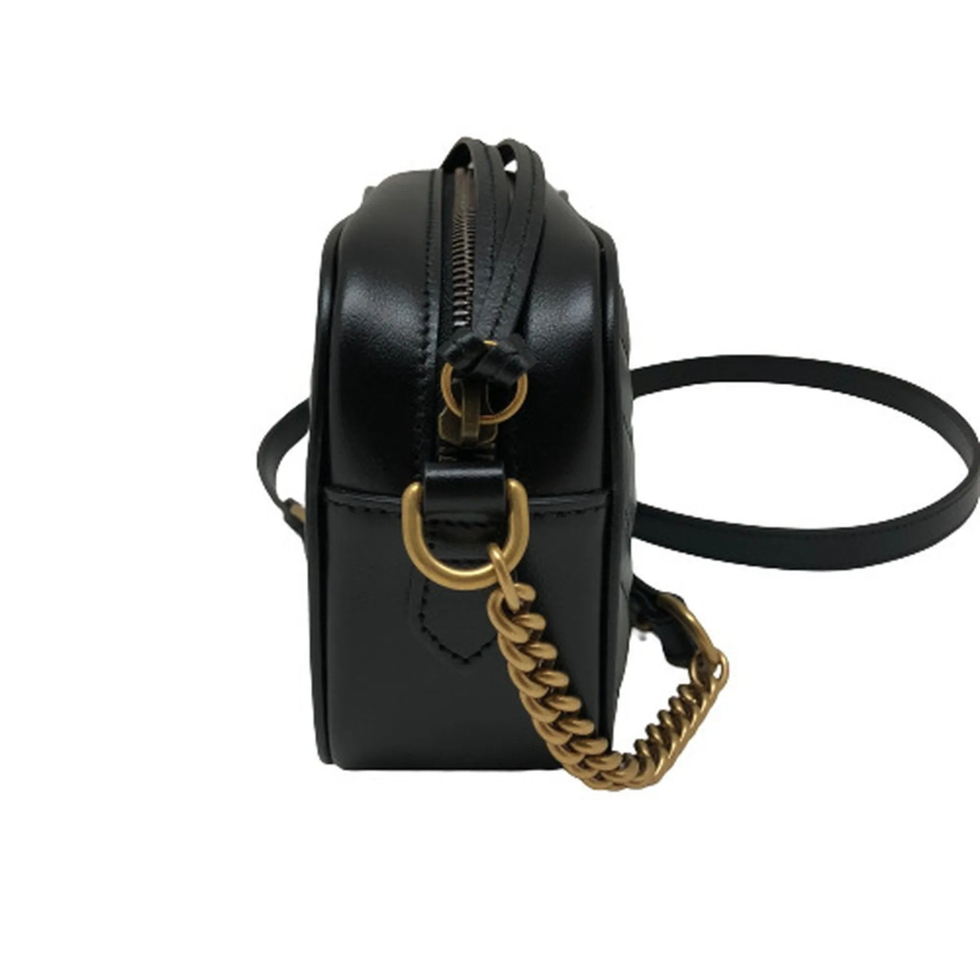 GUCCI GG Marmont Chain Shoulder Bag Crossbody 448065 Leather Black Gold Hardware Women's