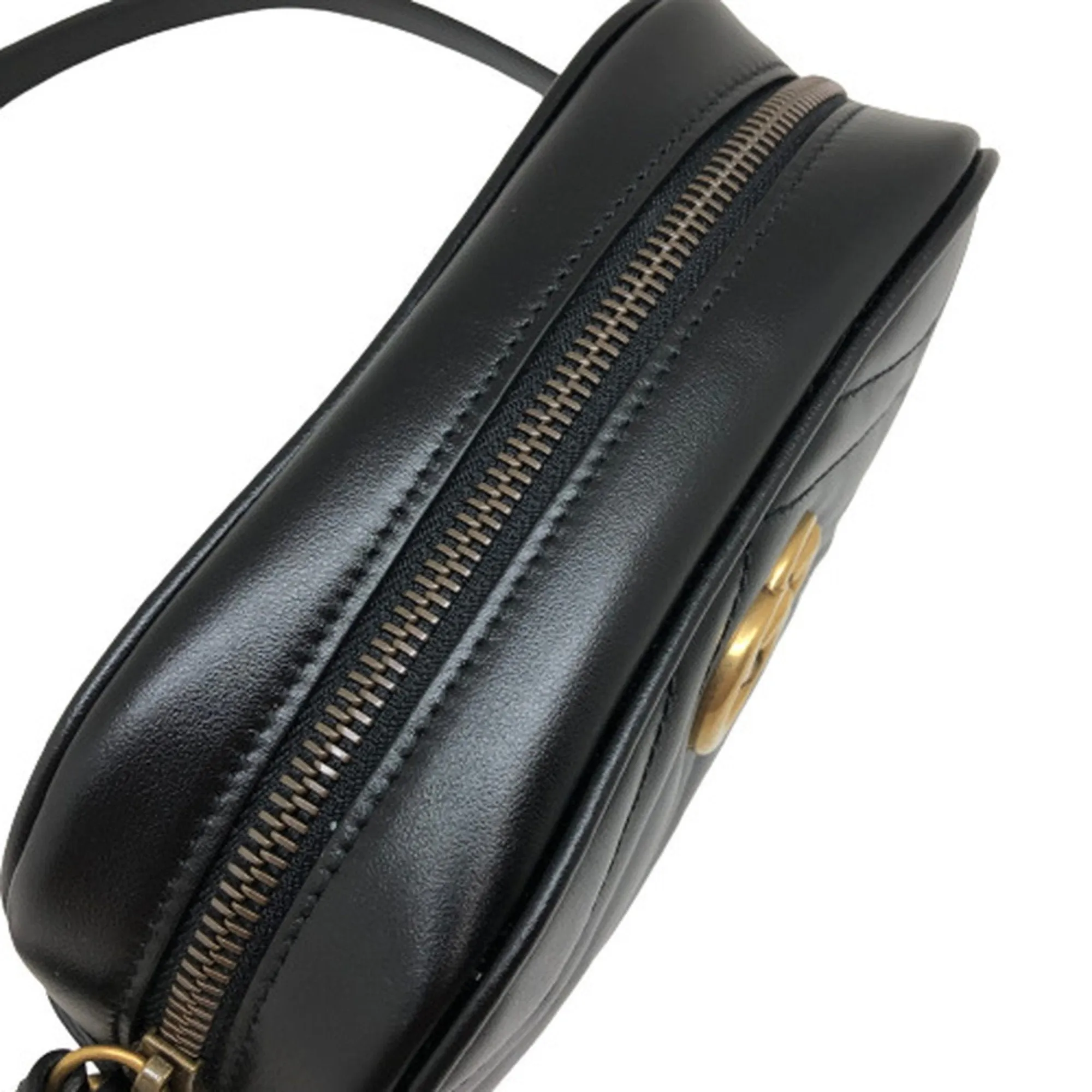 GUCCI GG Marmont Chain Shoulder Bag Crossbody 448065 Leather Black Gold Hardware Women's