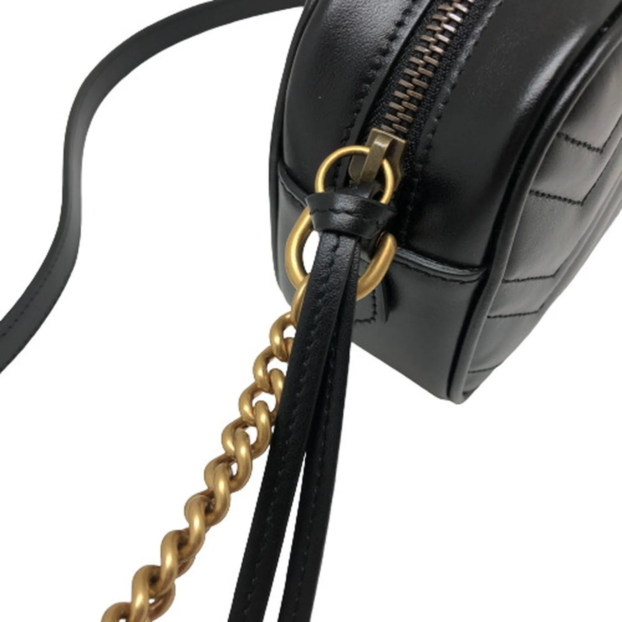 GUCCI GG Marmont Chain Shoulder Bag Crossbody 448065 Leather Black Gold Hardware Women's