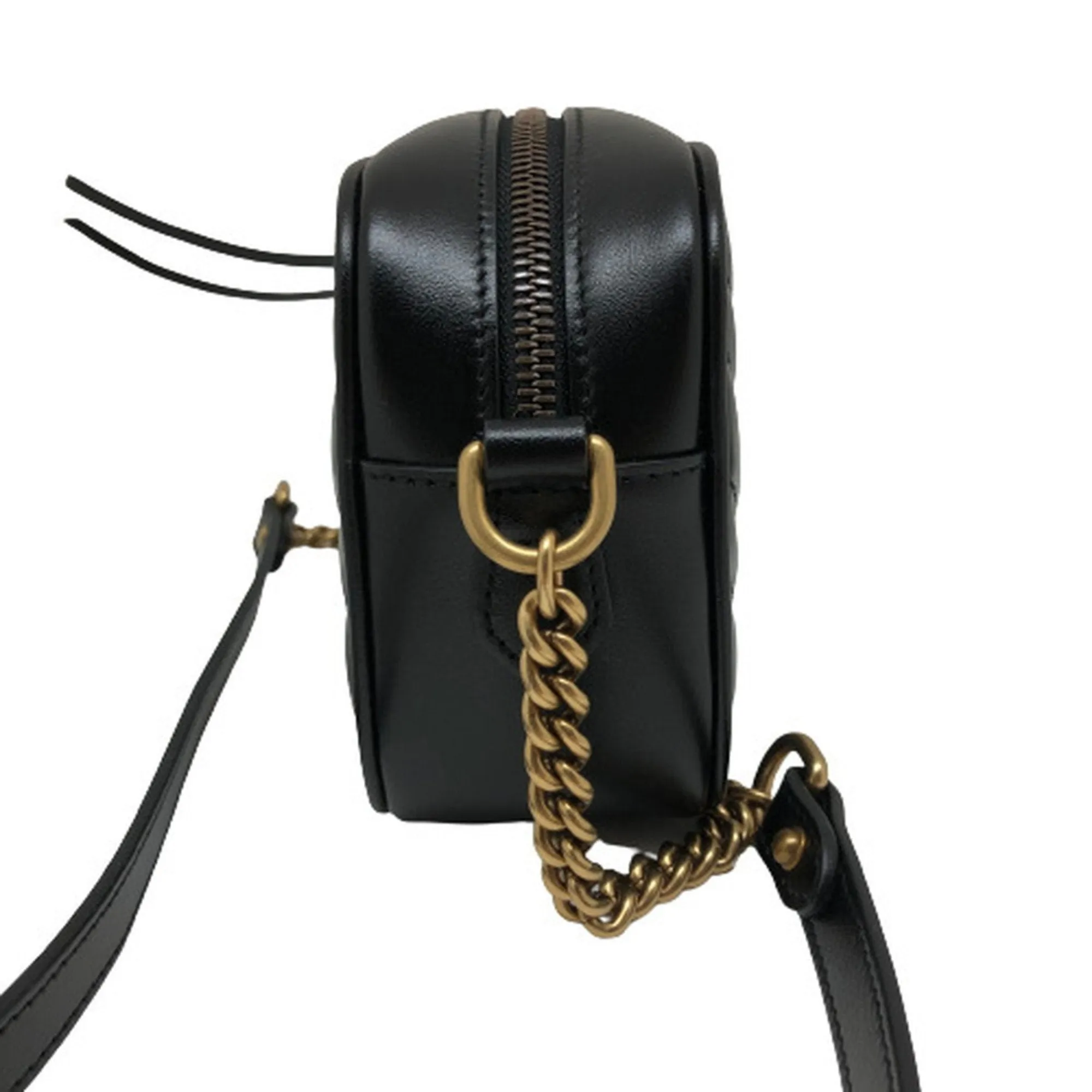 GUCCI GG Marmont Chain Shoulder Bag Crossbody 448065 Leather Black Gold Hardware Women's