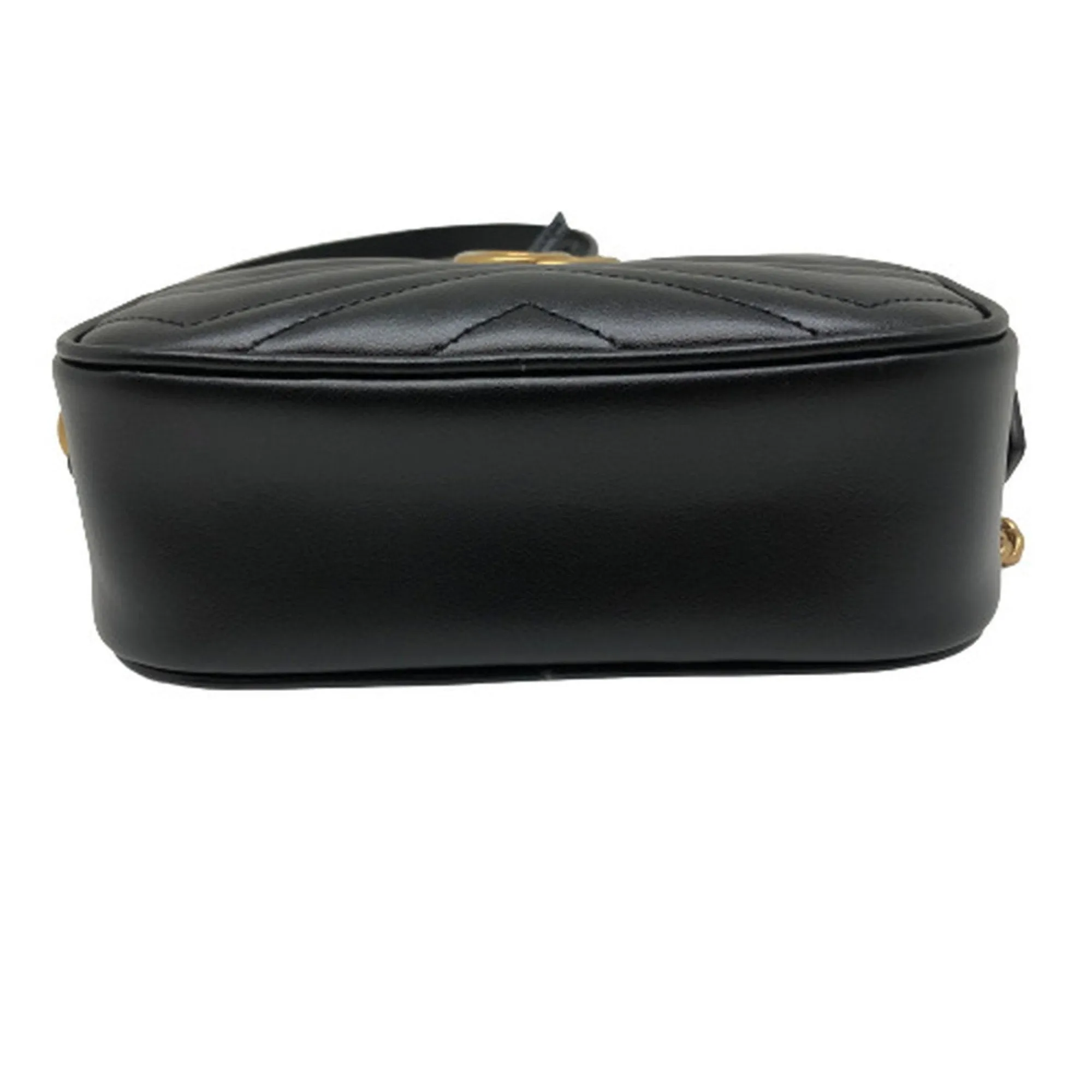 GUCCI GG Marmont Chain Shoulder Bag Crossbody 448065 Leather Black Gold Hardware Women's