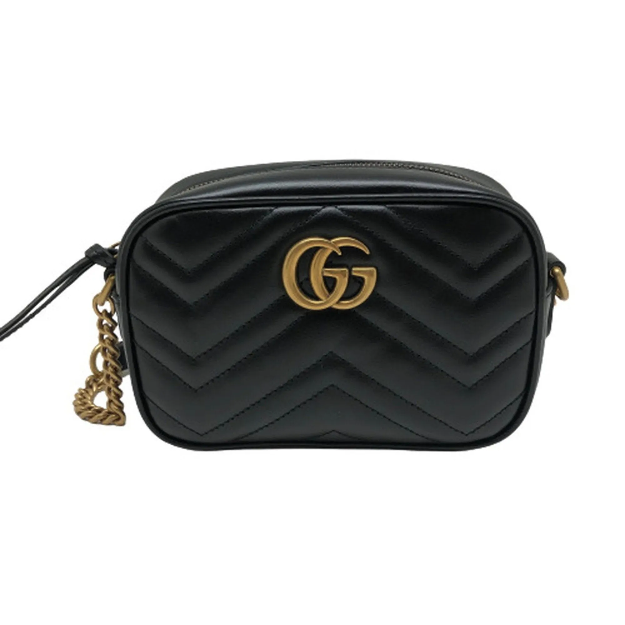 GUCCI GG Marmont Chain Shoulder Bag Crossbody 448065 Leather Black Gold Hardware Women's