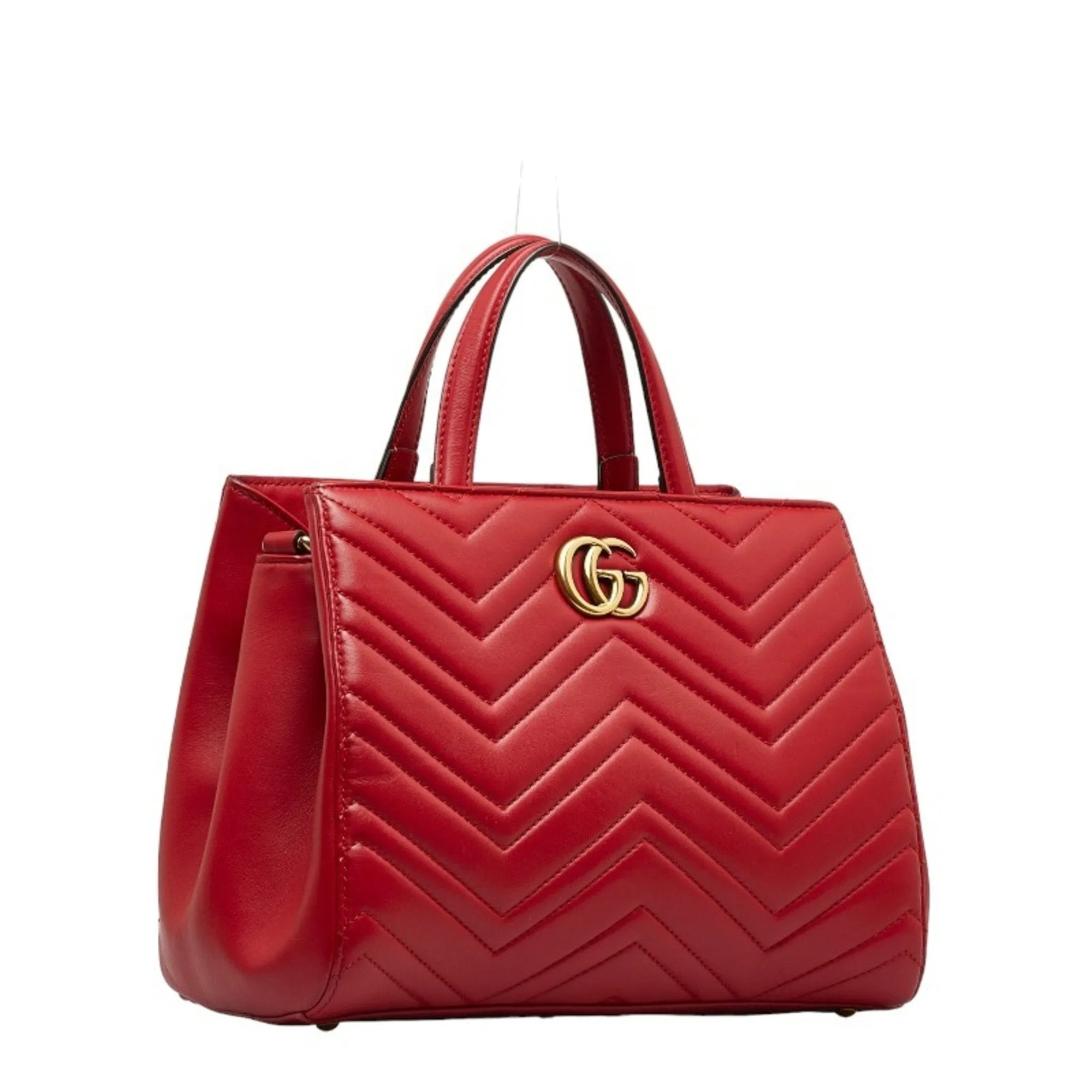 Gucci GG Marmont Quilted Handbag Shoulder Bag 448054 Red Leather Women's