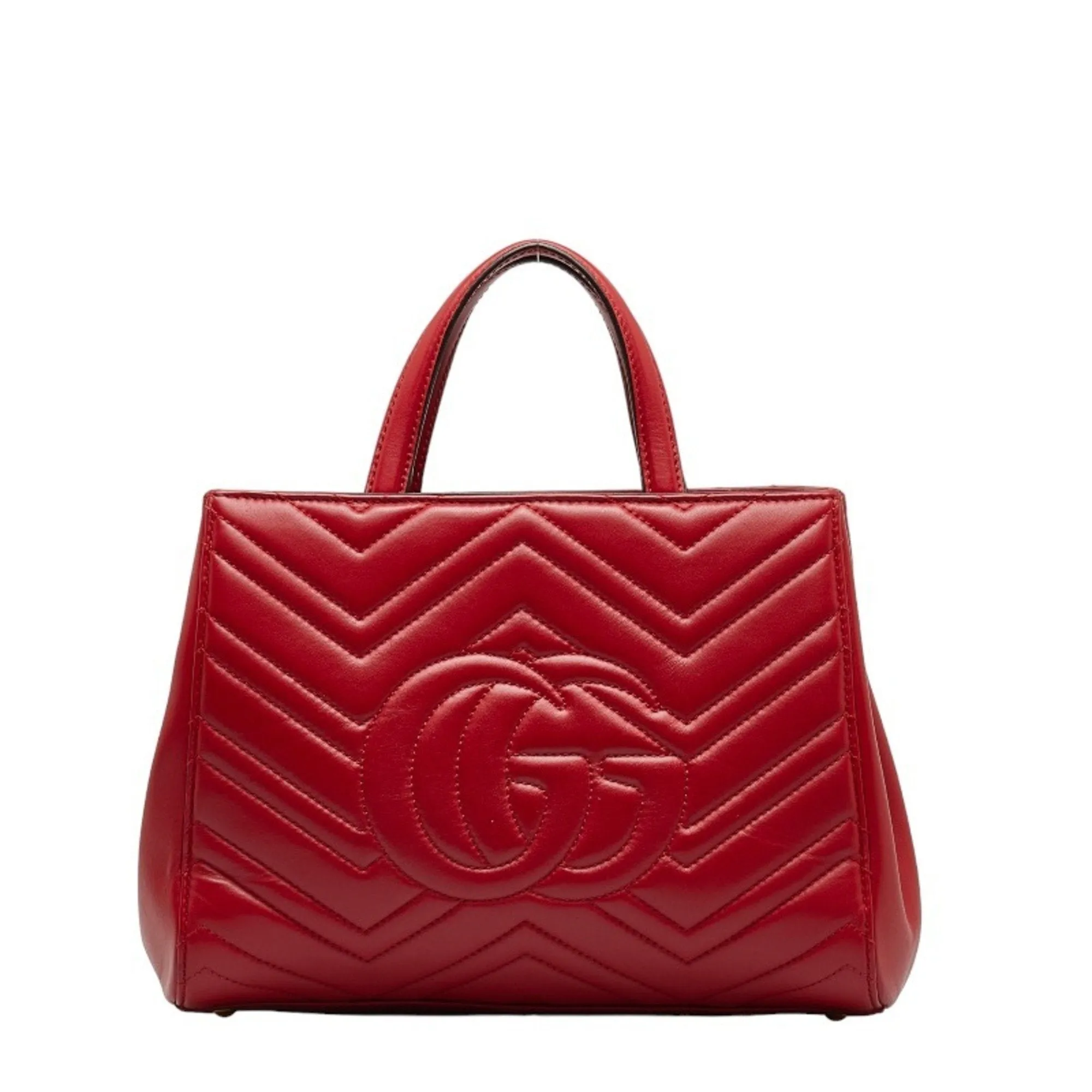 Gucci GG Marmont Quilted Handbag Shoulder Bag 448054 Red Leather Women's