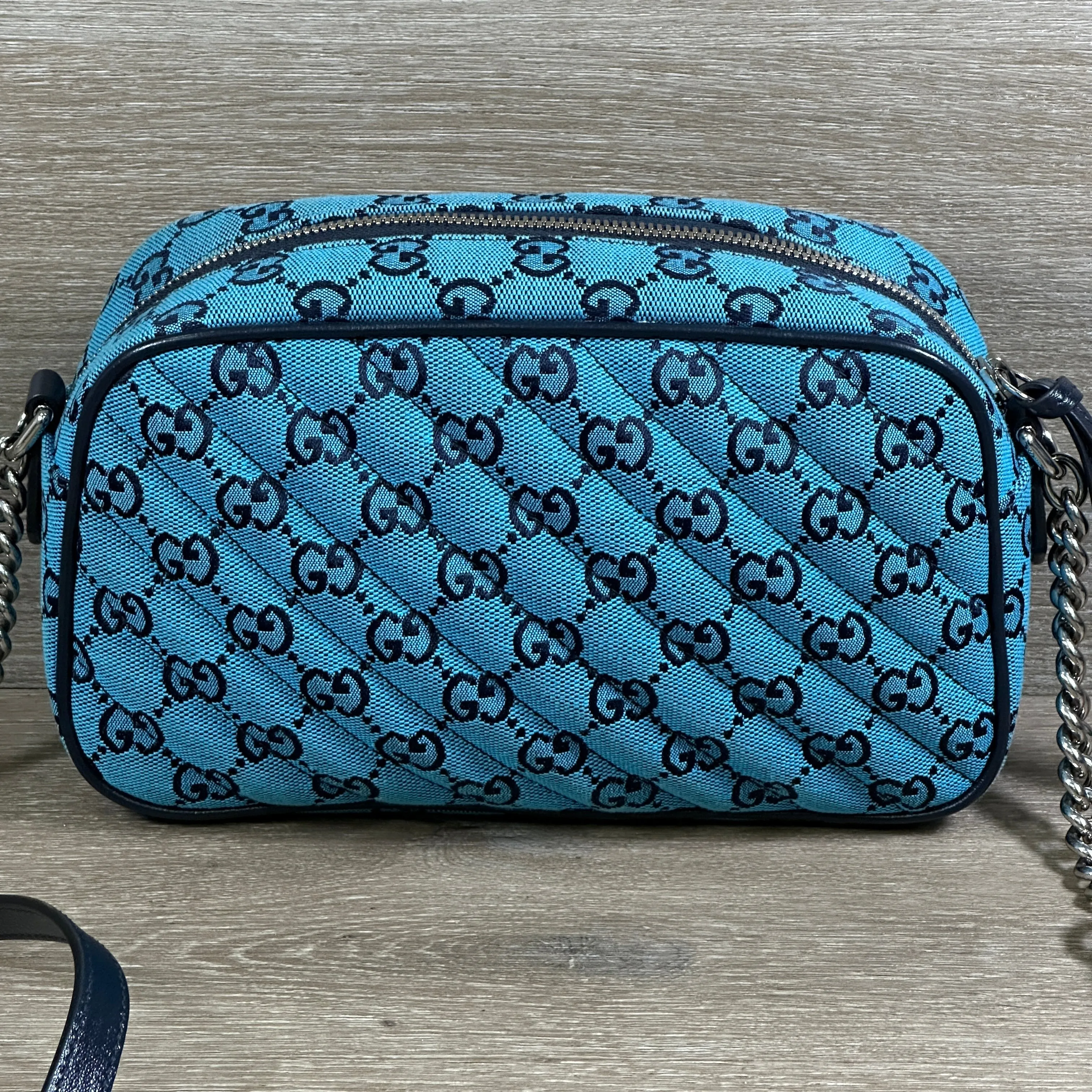 Gucci GG Marmont Shoulder Bag - Quilted Canvas - Blue