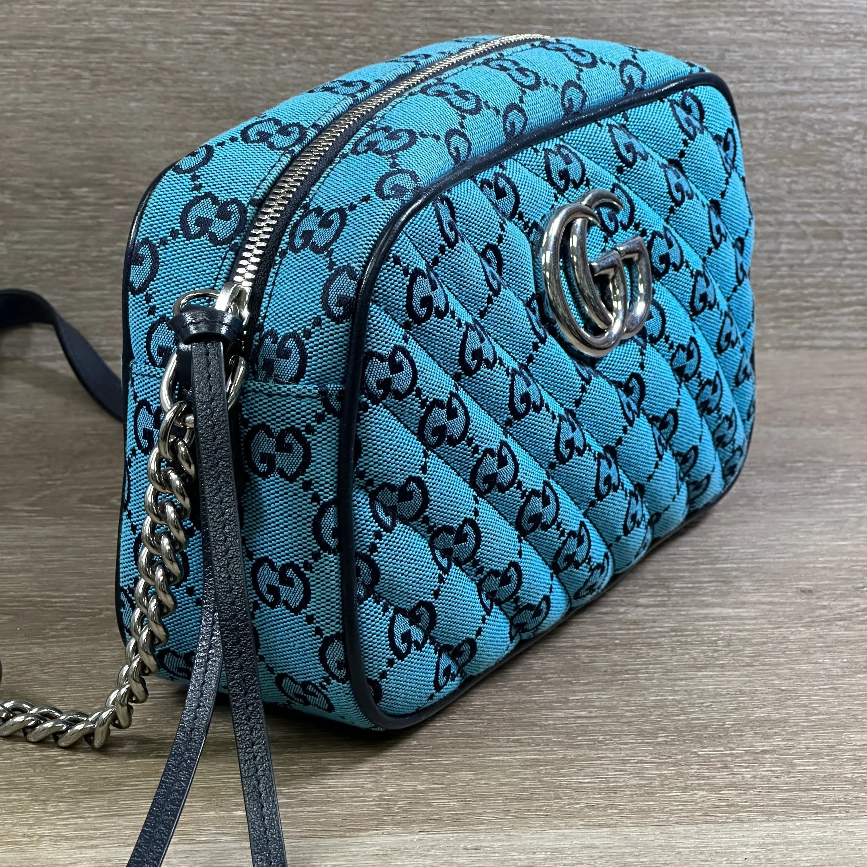 Gucci GG Marmont Shoulder Bag - Quilted Canvas - Blue