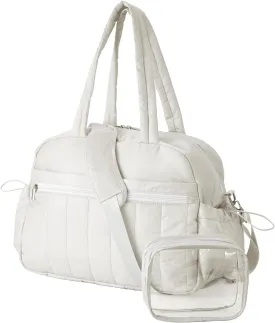 Gym Bag for Women with Wet Pocket, Travel Duffle with Clear Makeup Bag, Carry-On Weekender Overnight Organizer, Water-Resistant for Yoga & Sports, White