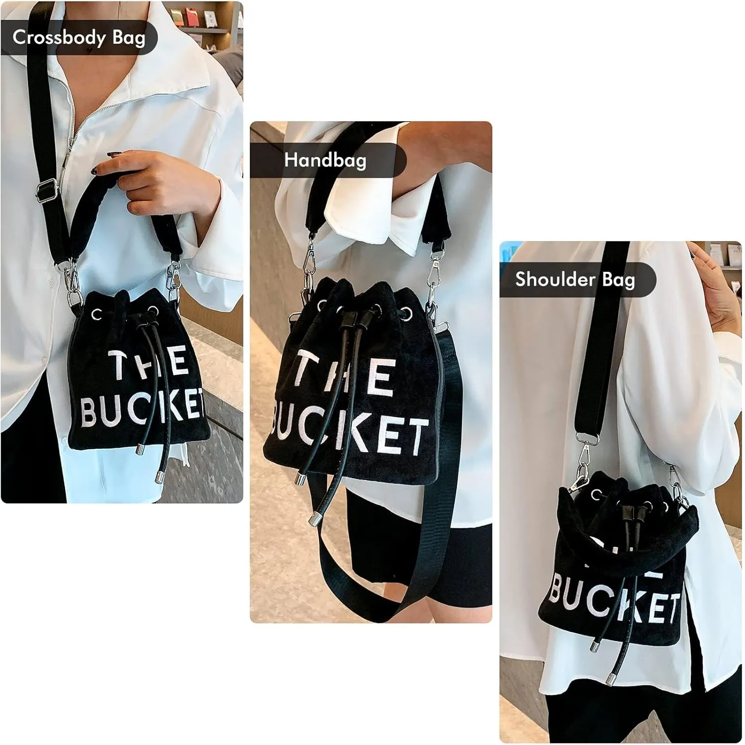 JQAliMOVV Mini Crossbody Bucket Bags for Women Trendy Velvet Bucket Purse Hobo Drawstring Handbags