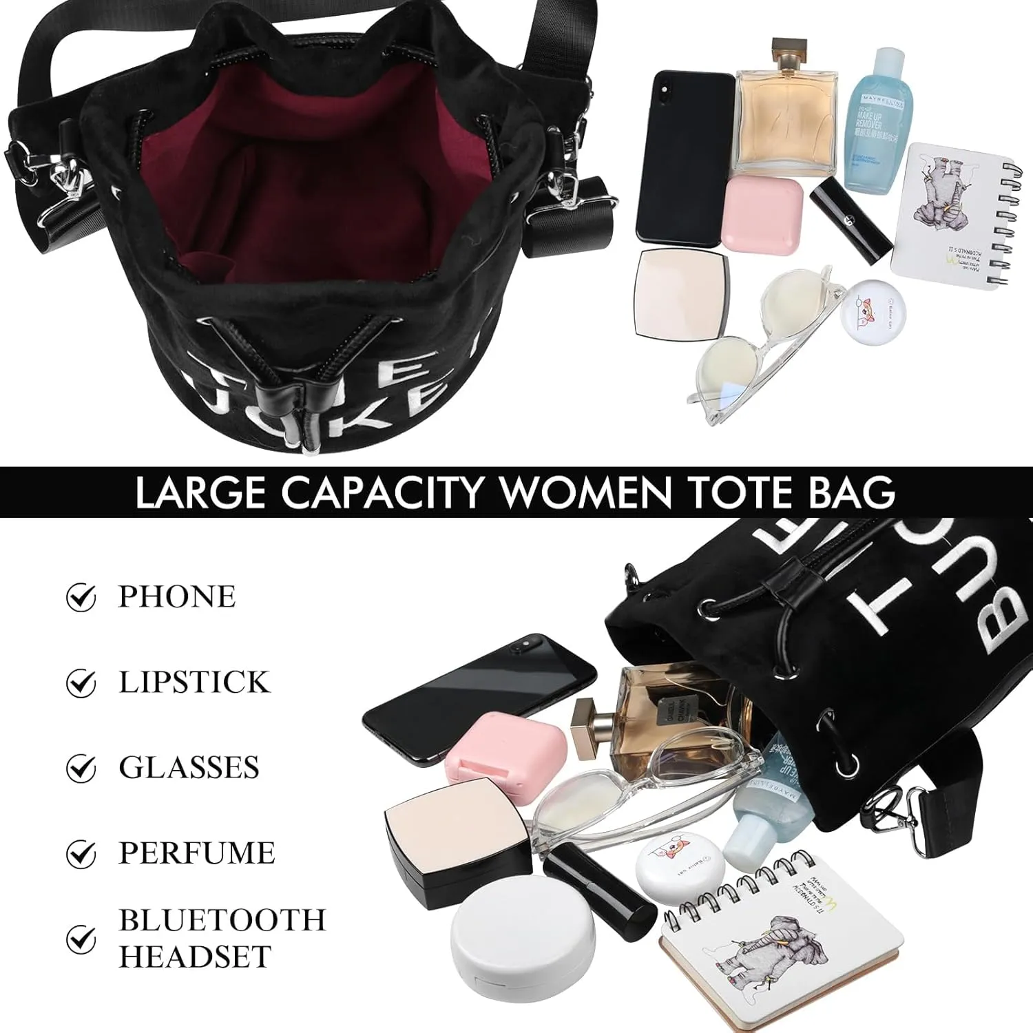 JQAliMOVV Mini Crossbody Bucket Bags for Women Trendy Velvet Bucket Purse Hobo Drawstring Handbags