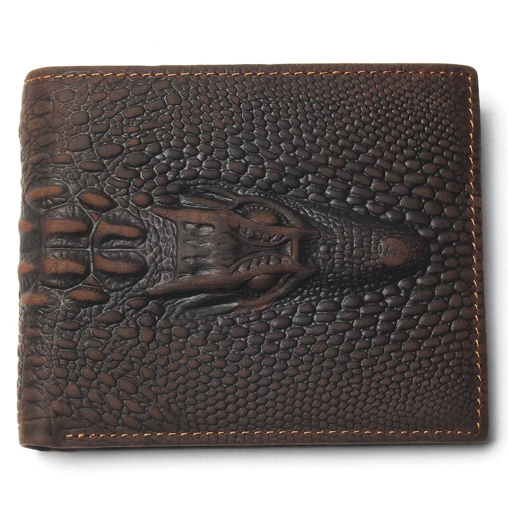 Luxury CrocHead Leather Wallet with Card Page