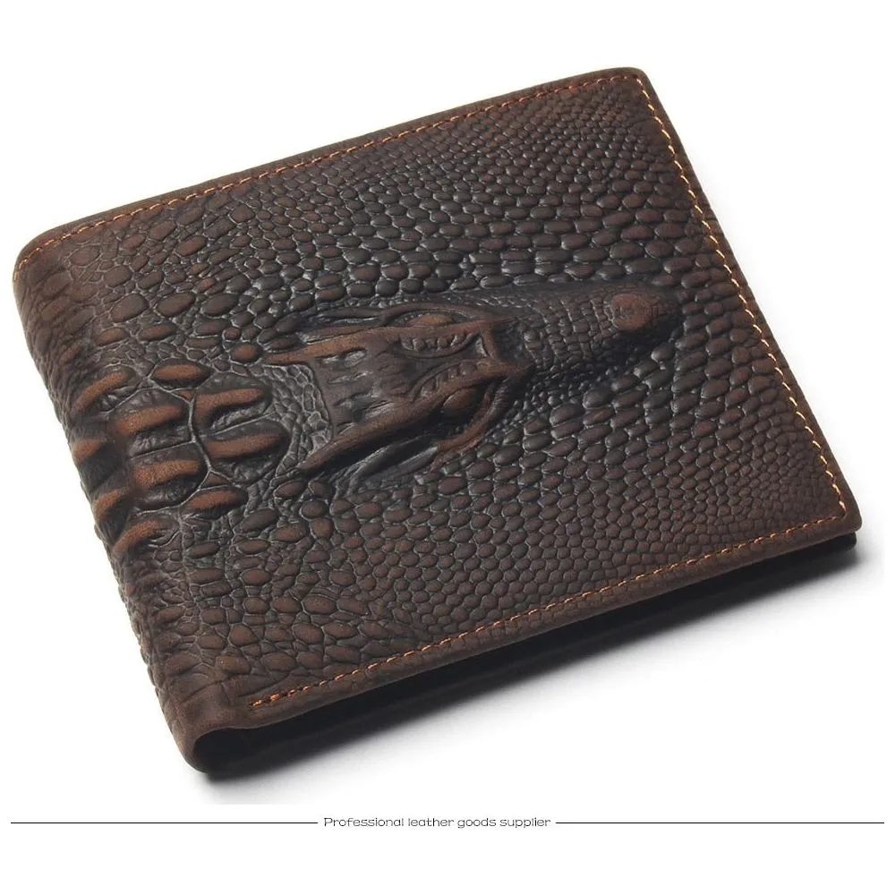 Luxury CrocHead Leather Wallet with Card Page