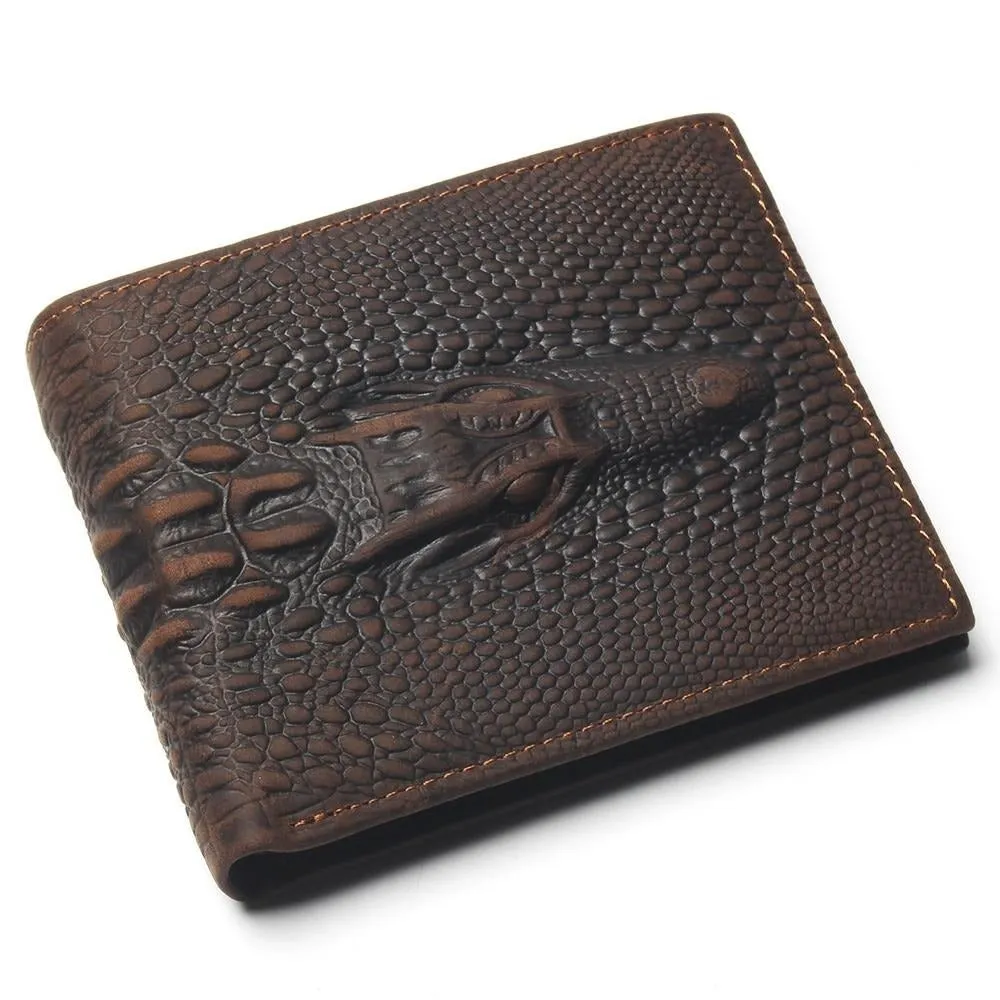 Luxury CrocHead Leather Wallet with Card Page