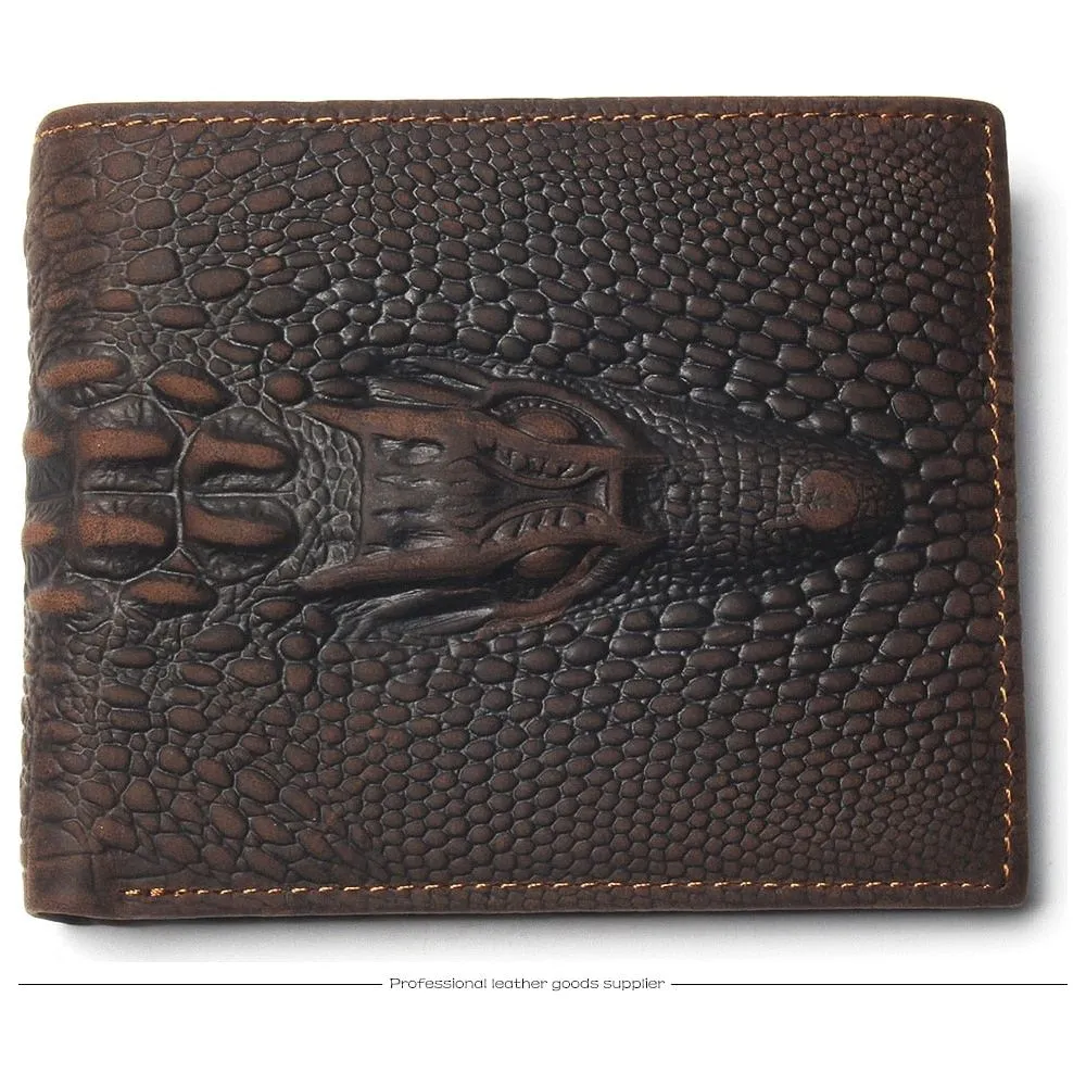 Luxury CrocHead Leather Wallet with Card Page