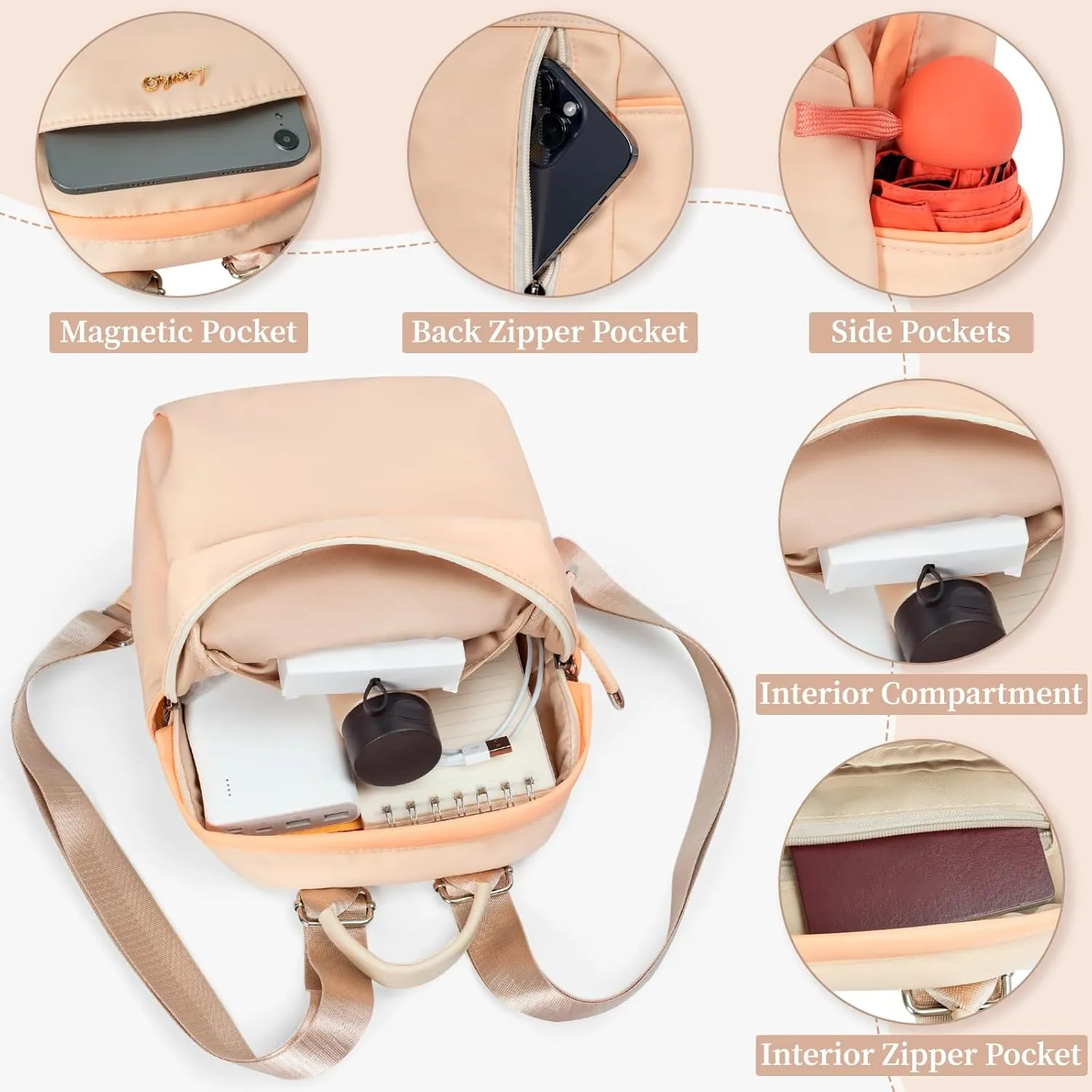 Mini Backpack, Small Lightweight Travel Purse, Waterproof Daily Backpack Purses, Orange