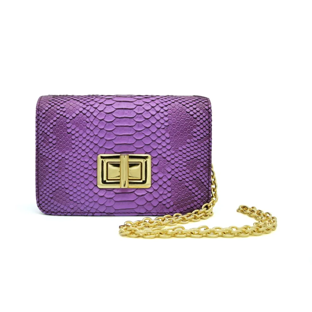 New Design Women Cross Body Bag PU Leather Chain Shoulder Bag Serpentine Pattern Small Messenger Bag Flap With Silver Color
