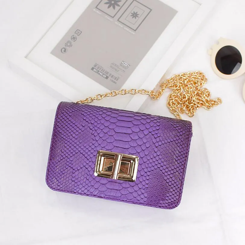 New Design Women Cross Body Bag PU Leather Chain Shoulder Bag Serpentine Pattern Small Messenger Bag Flap With Silver Color