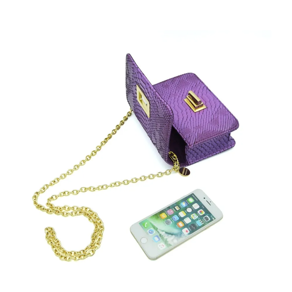 New Design Women Cross Body Bag PU Leather Chain Shoulder Bag Serpentine Pattern Small Messenger Bag Flap With Silver Color