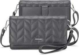 nuoku Small Crossbody Bags for Women, Mini Cell Phone Purse, Removable Rfid Blocking Card Holder, Your Gray Quilted