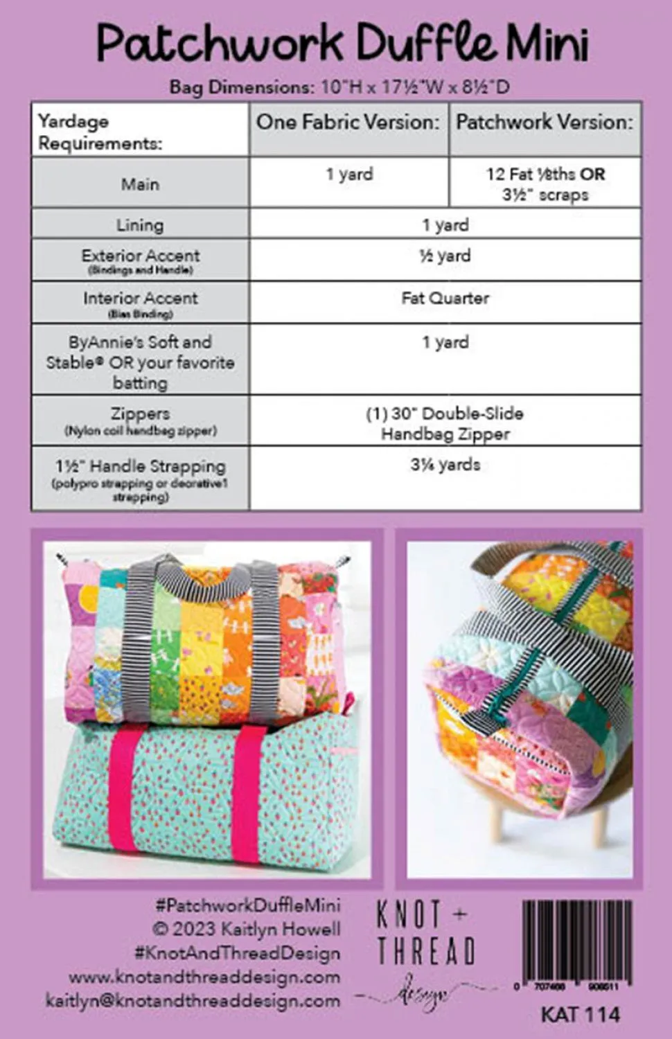 Patchwork Duffle MINI by Knot Thread Designs (Printed Paper Pattern)