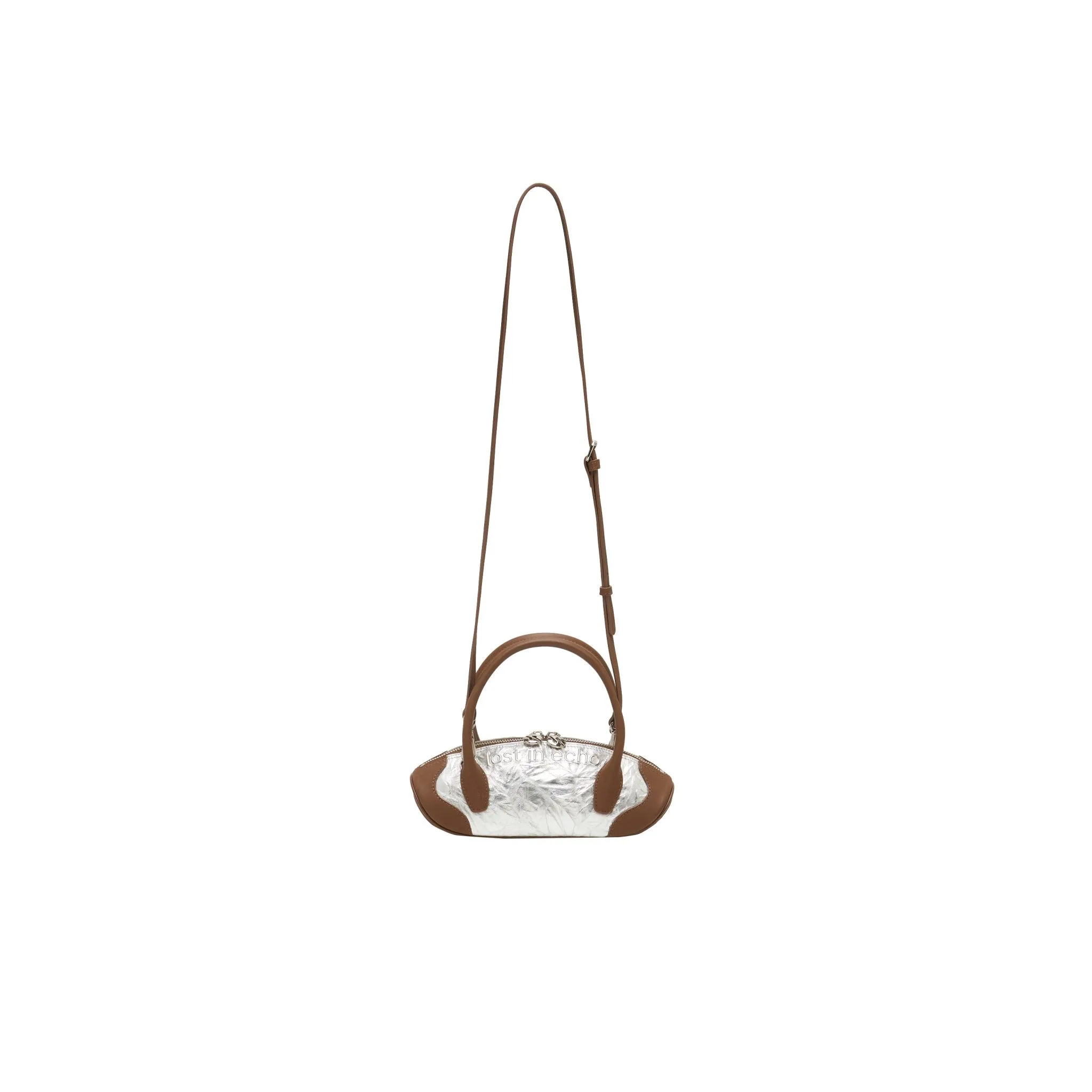 Patchwork Small Dumpling Shaped Bowling Bag In Sliver