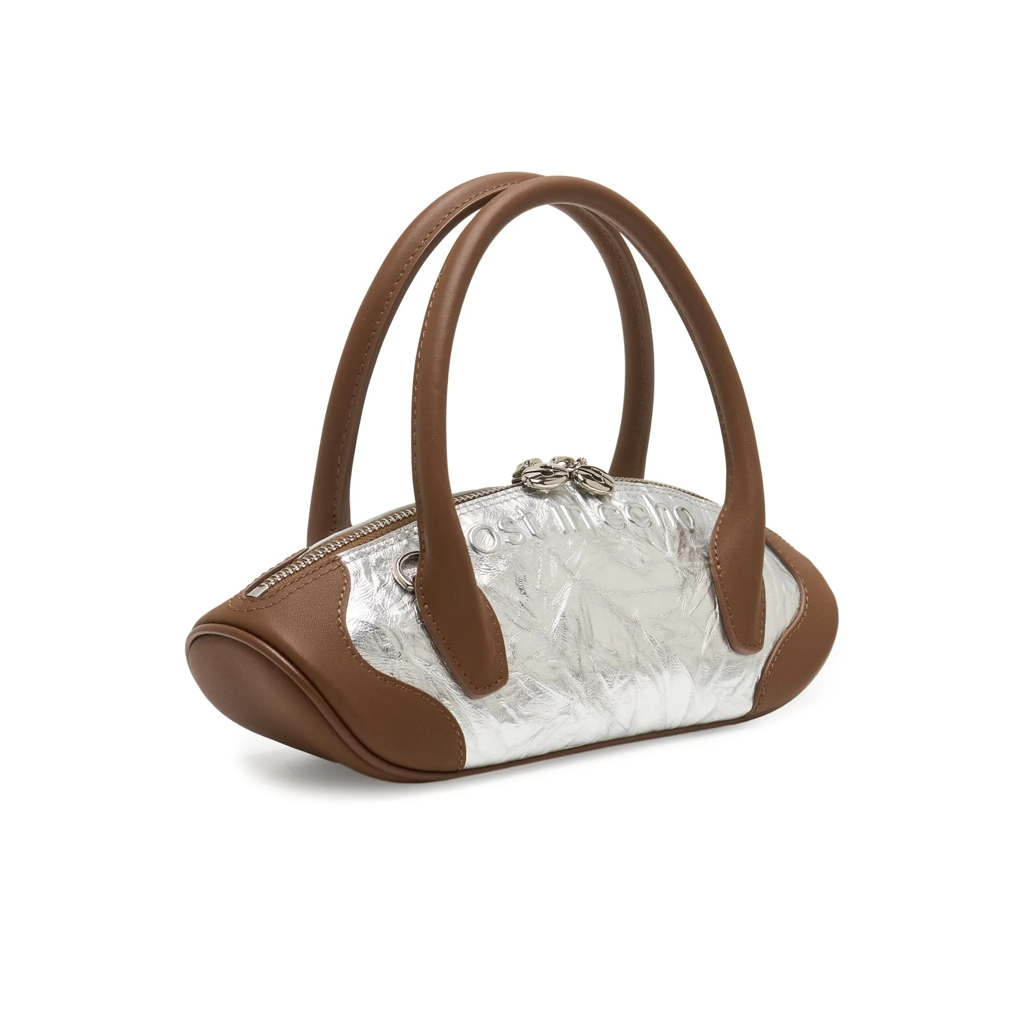 Patchwork Small Dumpling Shaped Bowling Bag In Sliver