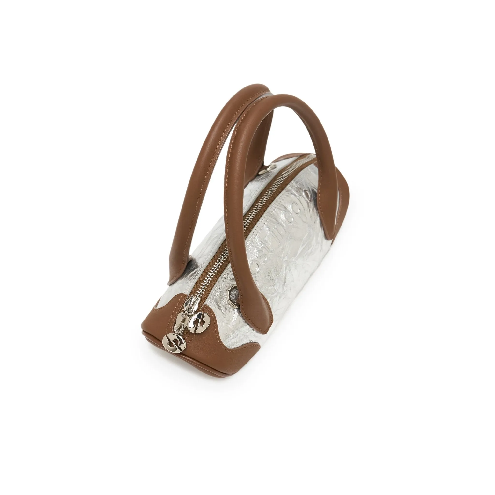 Patchwork Small Dumpling Shaped Bowling Bag In Sliver