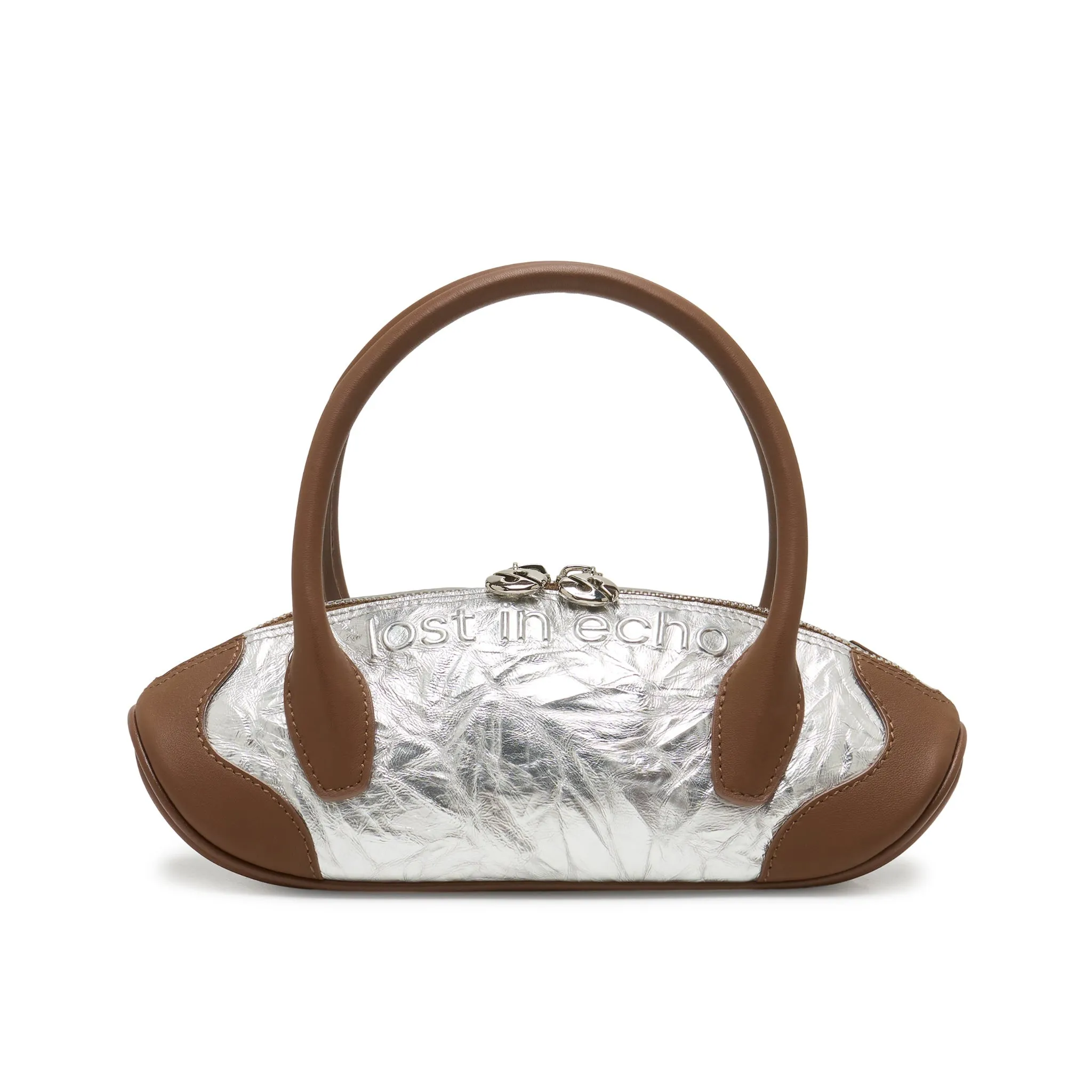 Patchwork Small Dumpling Shaped Bowling Bag In Sliver
