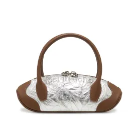 Patchwork Small Dumpling Shaped Bowling Bag In Sliver