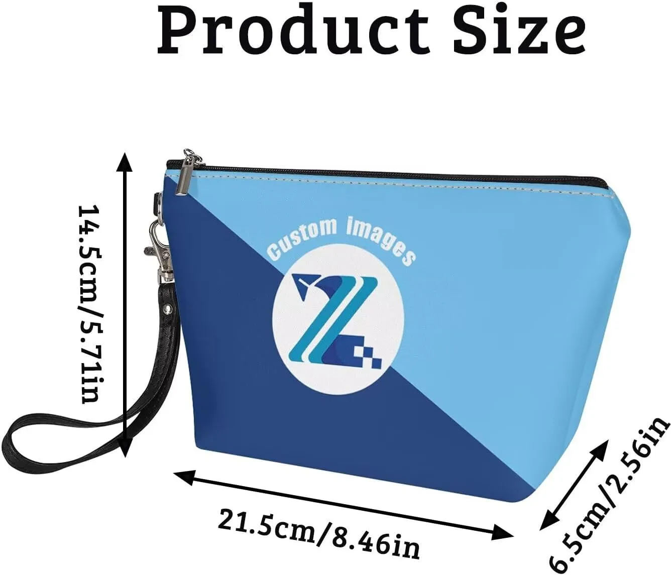Personalized Makeup Bag for Her  Vegan Leather Waterproof Cosmetic Organizer with Sturdy Zipper & Wrist Strap, 8.46" Slim Travel Toiletry Bag Essentials, Perfect Bridesmaid Gift Blue A