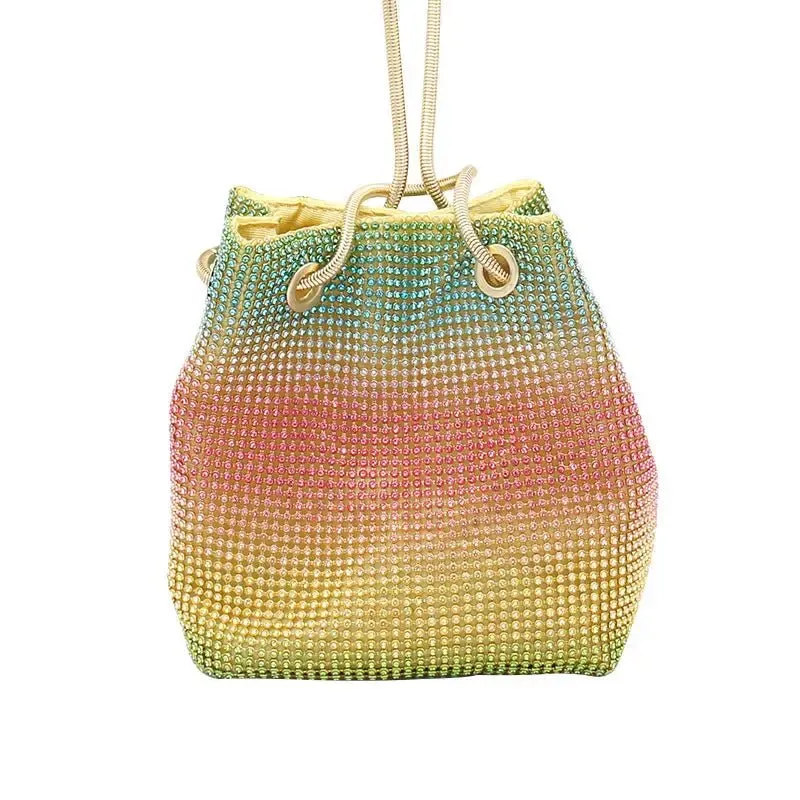 Rainbow Bucket Diamond Bag with Sparkling Rhinestones - Colorful & Luxurious Design for Style-Conscious Individuals
