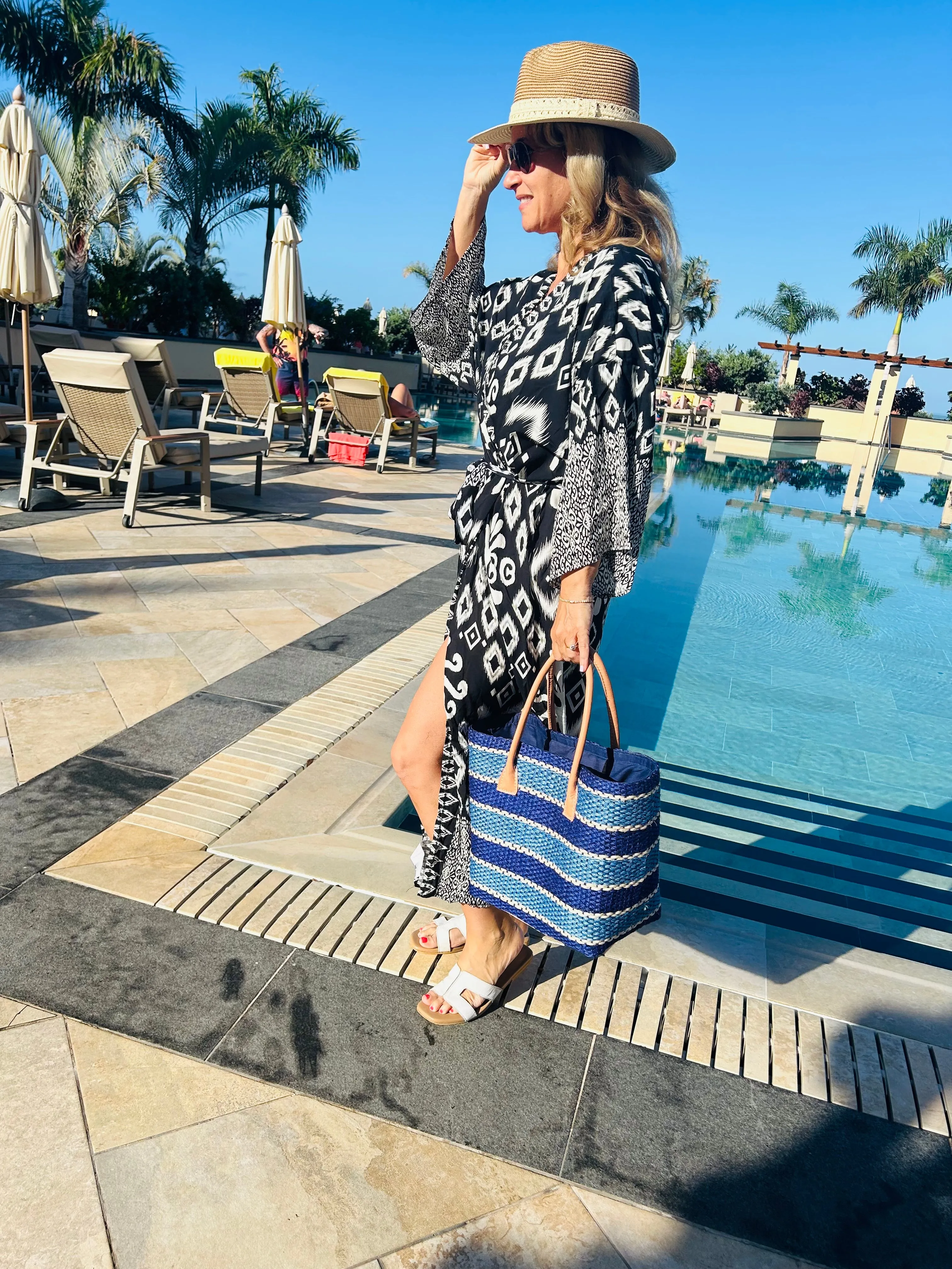 Striped Tote Basket Bag - Two Sizes | Blue