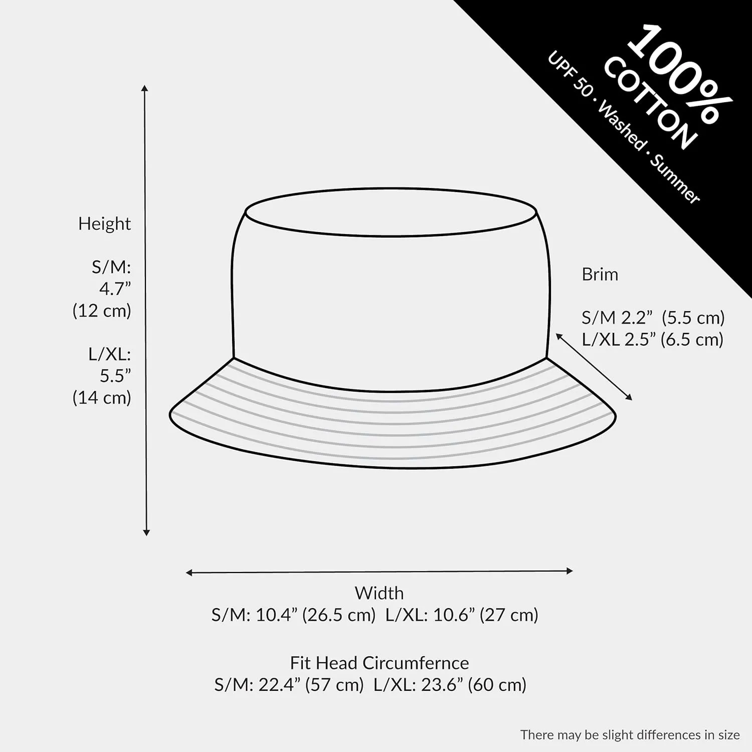 The Hat Depot Bucket Hat - Unisex 100% Cotton & Denim UPF 50 Packable Summer Travel Beach Sun Hat