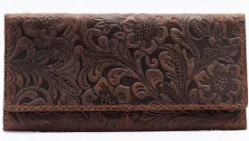 Toros Craft Handmade Western Wallets for Women, Genuine Tooled Leather & Long Credit Card Holder, Cowhide Slim Cell Phone Case, Large Capacity, Cute Clutch & Purse & Handbag
