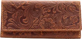 Toros Craft Handmade Western Wallets for Women, Genuine Tooled Leather & Long Credit Card Holder, Cowhide Slim Cell Phone Case, Large Capacity, Cute Clutch & Purse & Handbag