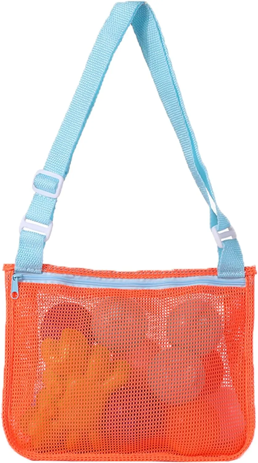 UTTPLL Colorful Mesh Beach Bag Adjustable Kids Quick Dry Net Tote for Seashell Collecting Sand Toy Swimming Accessories