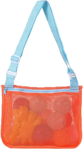 UTTPLL Colorful Mesh Beach Bag Adjustable Kids Quick Dry Net Tote for Seashell Collecting Sand Toy Swimming Accessories