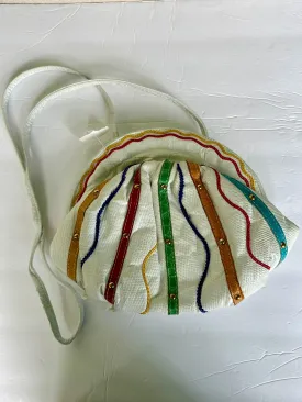 Vintage 1980s Colorful leather Patch Pouch shoulder cross-body bag
