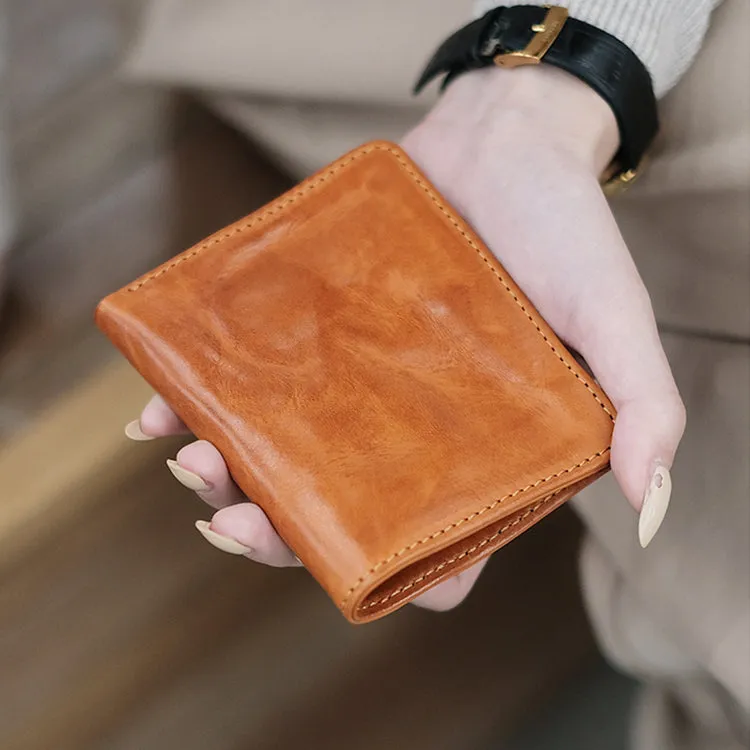 Vintage Ladies Credit Card Wallet Brown Short Leather Wallet For Women