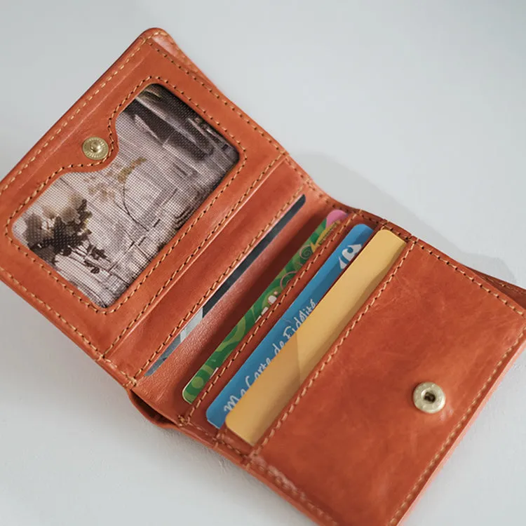 Vintage Ladies Credit Card Wallet Brown Short Leather Wallet For Women