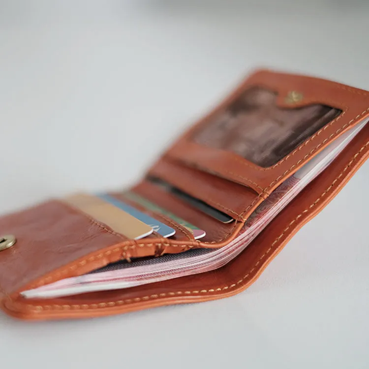 Vintage Ladies Credit Card Wallet Brown Short Leather Wallet For Women