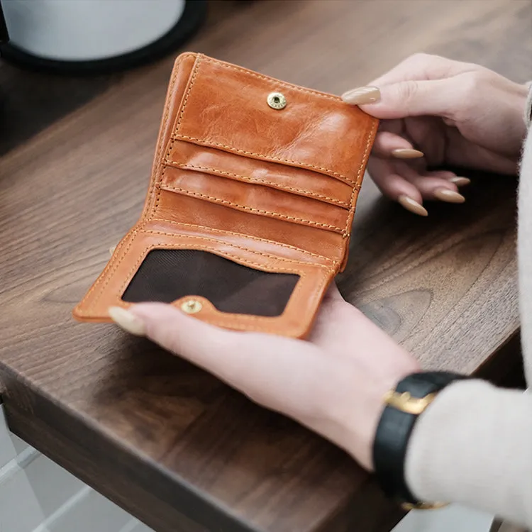 Vintage Ladies Credit Card Wallet Brown Short Leather Wallet For Women