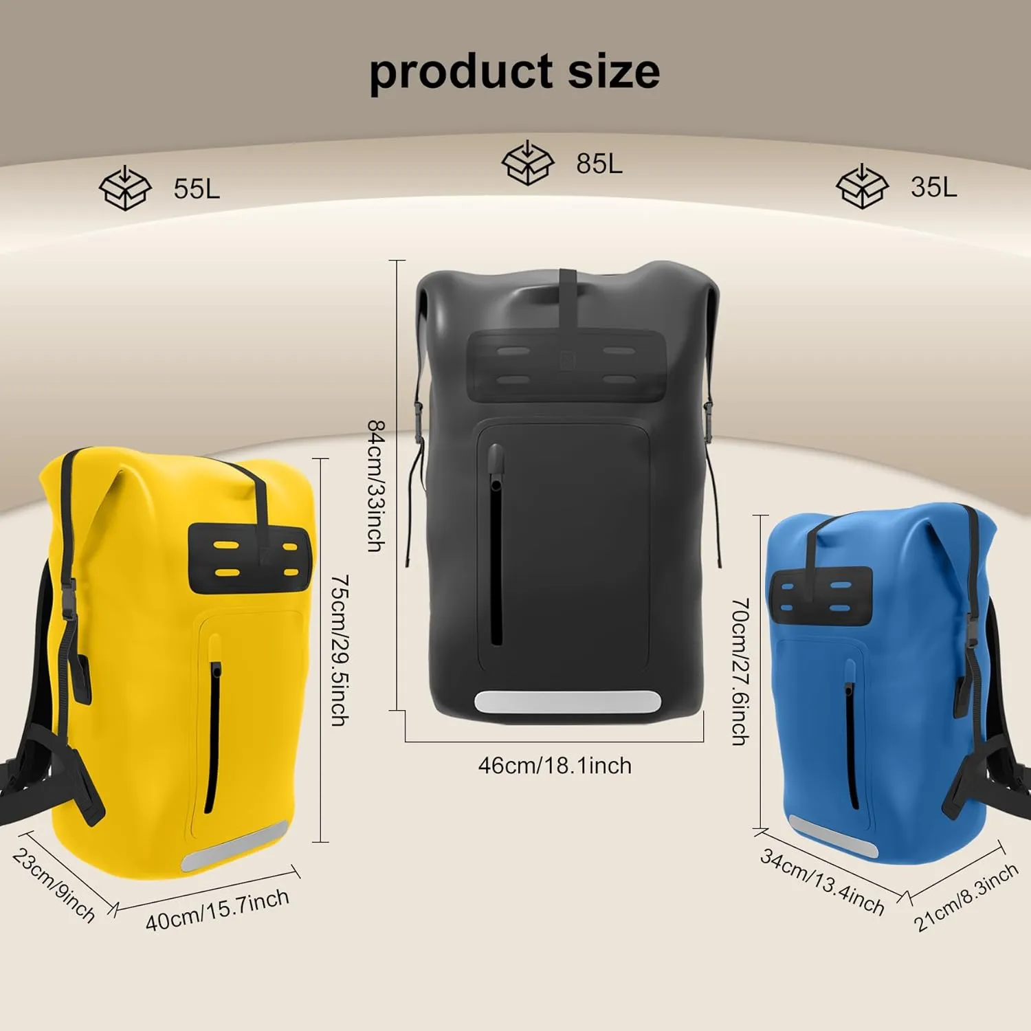 Waterproof BackpackHeavy Duty Hiking Backpack35/55/85L dry bag backpack waterproof for MenRoll-Top Closurefor Kayaking, Travel, Hiking, Fishing, Camping, Motorcycles (black, 35L)