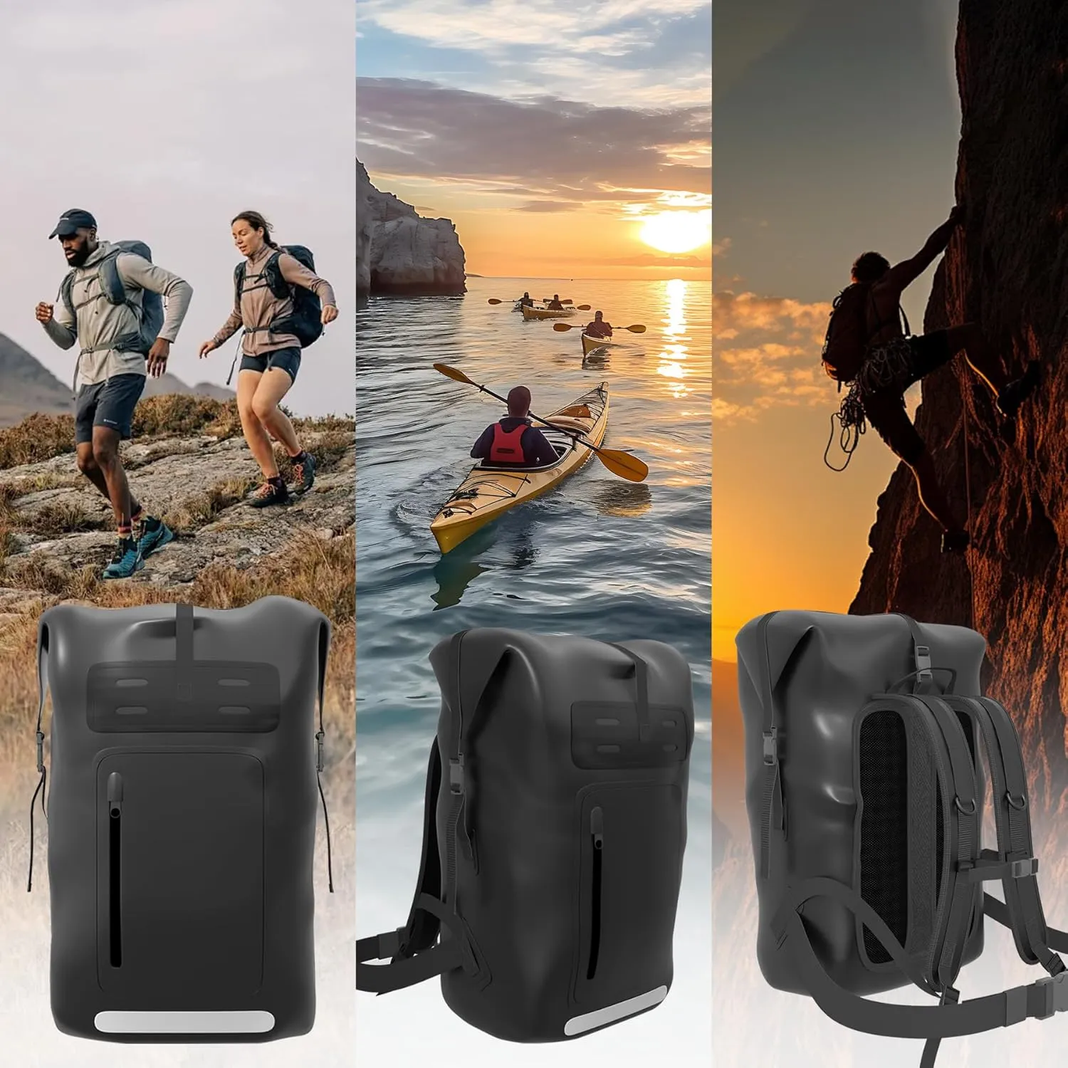 Waterproof BackpackHeavy Duty Hiking Backpack35/55/85L dry bag backpack waterproof for MenRoll-Top Closurefor Kayaking, Travel, Hiking, Fishing, Camping, Motorcycles (black, 35L)