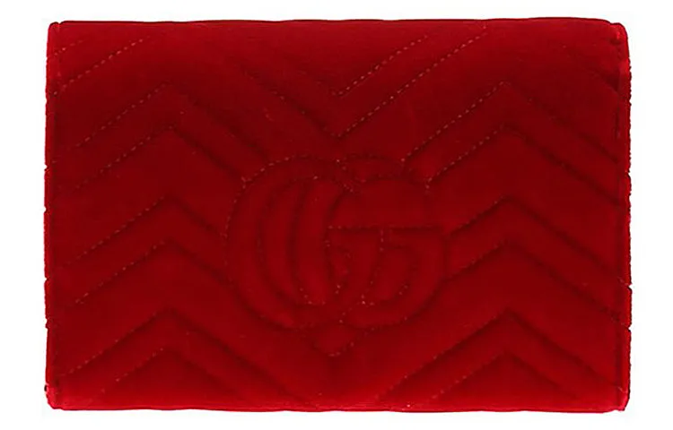 (WMNS) Gucci GG Marmont Gold Logo Distress Velvet Chain Shoulder Messenger Bag Mini Red 474575-9QIDT-6433